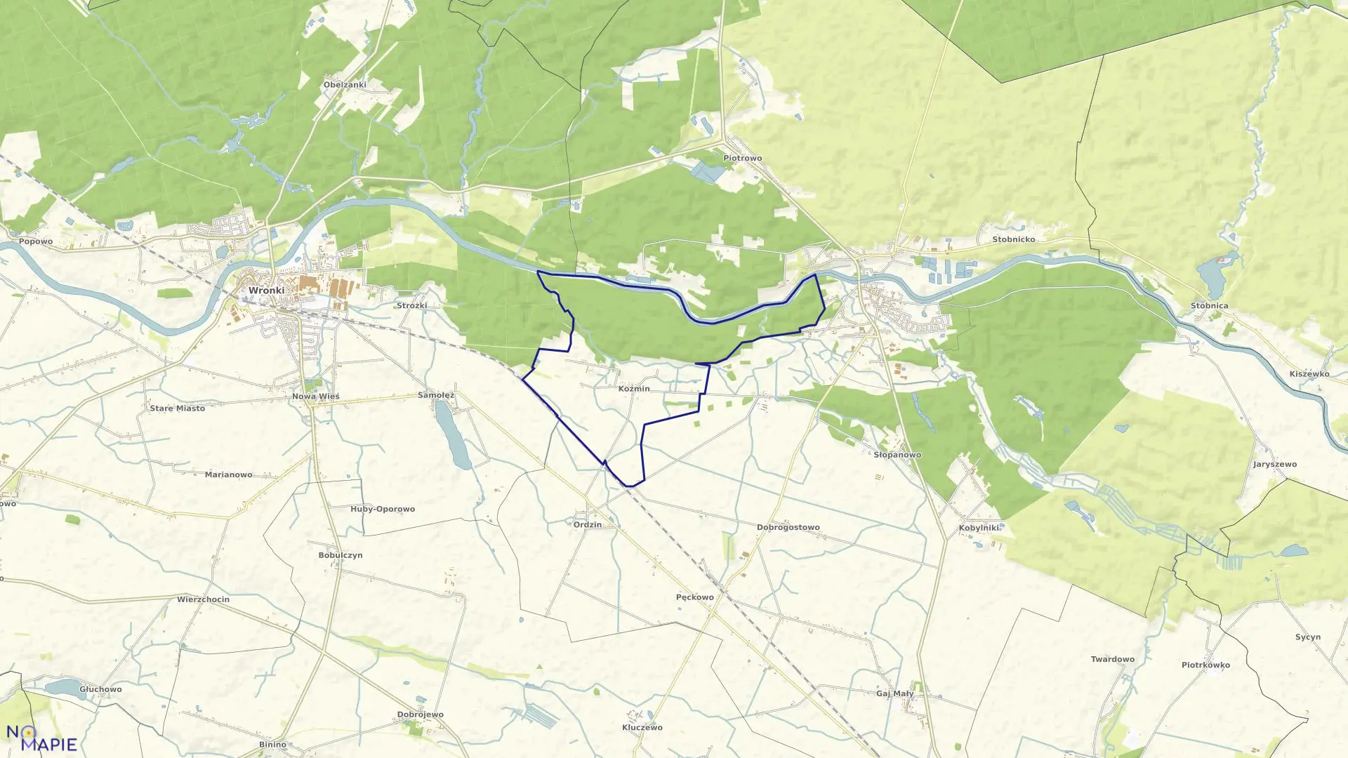 Mapa obrębu KOŹMIN w gminie Obrzycko