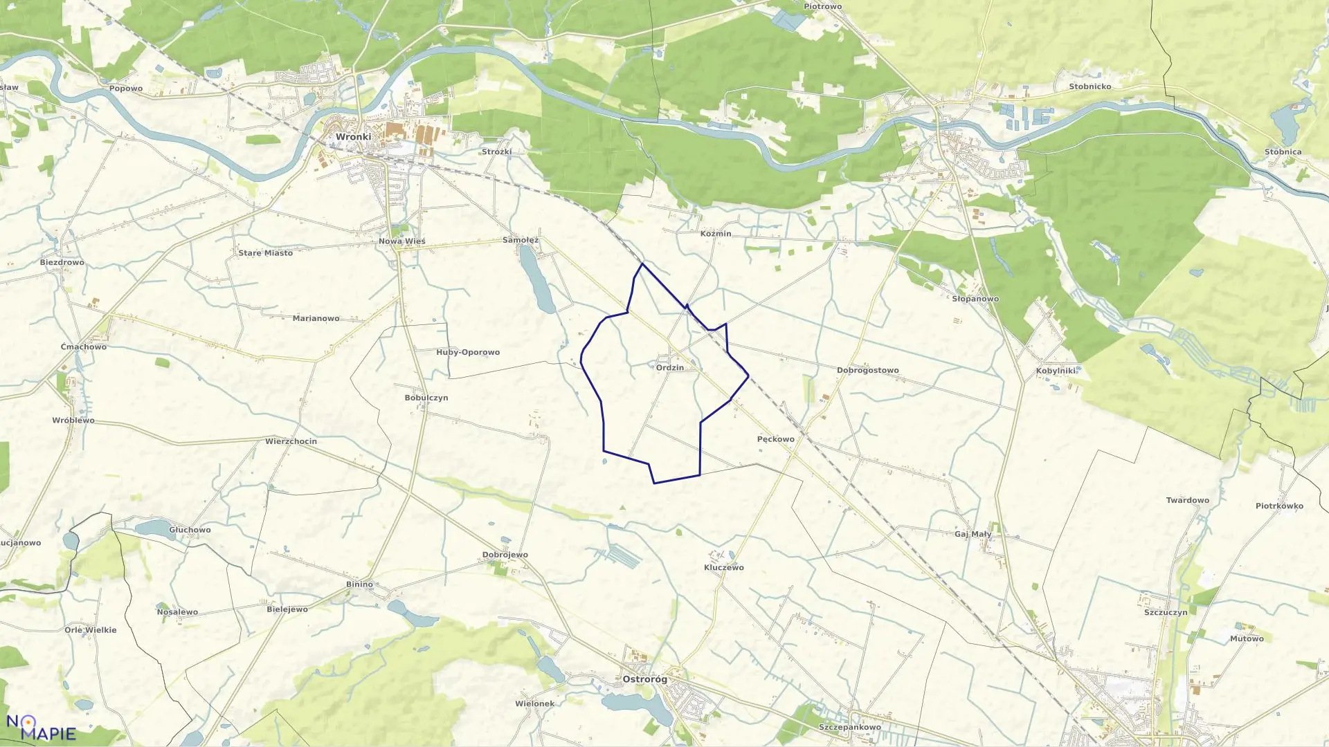 Mapa obrębu ORDZIN w gminie Obrzycko